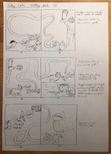 Black line sketch of pages from a children's book (copyright Alison Boyle)